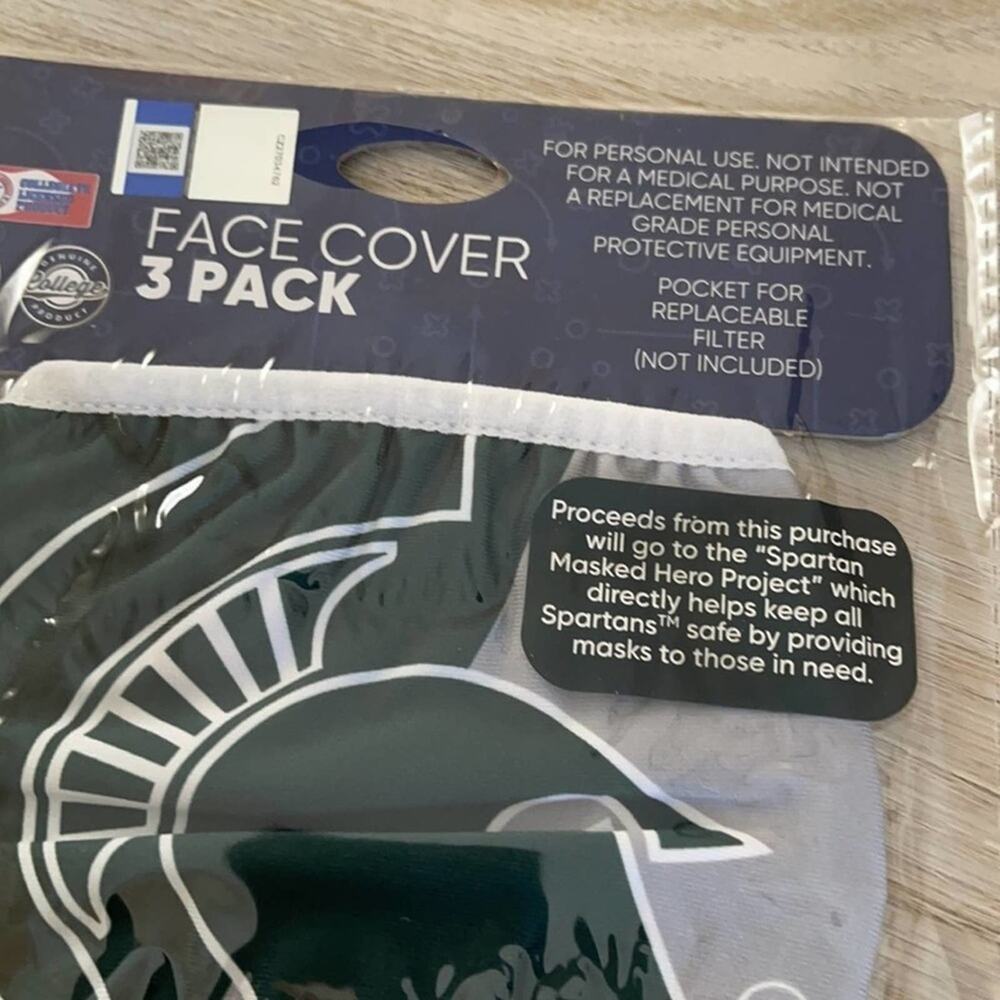 MICHIGAN STATE SPARTANS Adult 3-Pack Face Masks - Picture 2 of 3